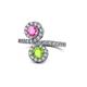 1 - Kevia Pink Sapphire and Peridot with Side Diamonds Bypass Ring 