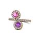 1 - Kevia Pink Sapphire and Amethyst with Side Diamonds Bypass Ring 