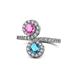 1 - Kevia Pink Sapphire and London Blue Topaz with Side Diamonds Bypass Ring 