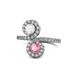 1 - Kevia White Sapphire and Pink Tourmaline with Side Diamonds Bypass Ring 