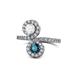 1 - Kevia White Sapphire and Blue Diamond with Side Diamonds Bypass Ring 
