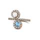 1 - Kevia White Sapphire and Blue Topaz with Side Diamonds Bypass Ring 