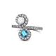 1 - Kevia White Sapphire and London Blue Topaz with Side Diamonds Bypass Ring 