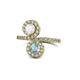 1 - Kevia White Sapphire and Aquamarine with Side Diamonds Bypass Ring 