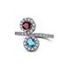 1 - Kevia Ruby and London Blue Topaz with Side Diamonds Bypass Ring 