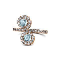Kevia Aquamarine with Side Diamonds Bypass Ring Aquamarine Stone with Side Diamonds Womens Bypass Engagement Ring ctw K Rose Gold
