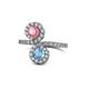 1 - Kevia Pink Tourmaline and Blue Topaz with Side Diamonds Bypass Ring 
