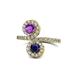 1 - Kevia Amethyst and Blue Sapphire with Side Diamonds Bypass Ring 