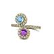 1 - Kevia Blue Topaz and Amethyst with Side Diamonds Bypass Ring 