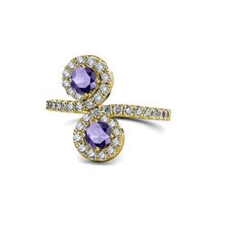 Kevia Iolite with Side Diamonds Bypass Ring Iolite Stone with Side Diamonds Womens Bypass Engagement Ring ctw K Yellow Gold