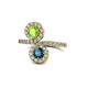 1 - Kevia Peridot and Blue Diamond with Side Diamonds Bypass Ring 
