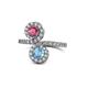 1 - Kevia Rhodolite Garnet and Blue Topaz with Side Diamonds Bypass Ring 