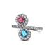 1 - Kevia Rhodolite Garnet and London Blue Topaz with Side Diamonds Bypass Ring 