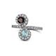 1 - Kevia Red Garnet and Aquamarine with Side Diamonds Bypass Ring 