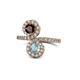 1 - Kevia Red Garnet and Aquamarine with Side Diamonds Bypass Ring 