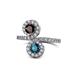 1 - Kevia Red Garnet and Blue Diamond with Side Diamonds Bypass Ring 