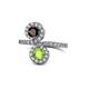 1 - Kevia Red Garnet and Peridot with Side Diamonds Bypass Ring 