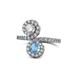 1 - Kevia Diamond and Blue Topaz with Side Diamonds Bypass Ring 