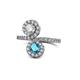 1 - Kevia Diamond and London Blue Topaz with Side Diamonds Bypass Ring 