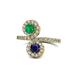 1 - Kevia Emerald and Blue Sapphire with Side Diamonds Bypass Ring 