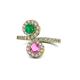 1 - Kevia Emerald and Pink Sapphire with Side Diamonds Bypass Ring 