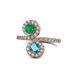 1 - Kevia Emerald and London Blue Topaz with Side Diamonds Bypass Ring 