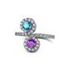 1 - Kevia London Blue Topaz and Amethyst with Side Diamonds Bypass Ring 