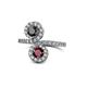 1 - Kevia Black Diamond and Ruby with Side Diamonds Bypass Ring 