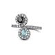 1 - Kevia Black Diamond and Aquamarine with Side Diamonds Bypass Ring 