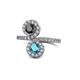1 - Kevia Black Diamond and London Blue Topaz with Side Diamonds Bypass Ring 