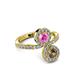 3 - Kevia Smoky Quartz and Pink Sapphire with Side Diamonds Bypass Ring 