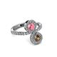 3 - Kevia Smoky Quartz and Pink Tourmaline with Side Diamonds Bypass Ring 