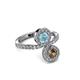3 - Kevia Smoky Quartz and Aquamarine with Side Diamonds Bypass Ring 