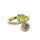 3 - Kevia Smoky Quartz and Peridot with Side Diamonds Bypass Ring 