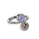 3 - Kevia Smoky Quartz and Tanzanite with Side Diamonds Bypass Ring 