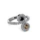 3 - Kevia Smoky Quartz and Black Diamond with Side Diamonds Bypass Ring 