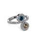 3 - Kevia Smoky Quartz and Blue Diamond with Side Diamonds Bypass Ring 