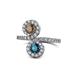 1 - Kevia Smoky Quartz and Blue Diamond with Side Diamonds Bypass Ring 