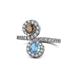 1 - Kevia Smoky Quartz and Blue Topaz with Side Diamonds Bypass Ring 