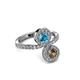 3 - Kevia Smoky Quartz and London Blue Topaz with Side Diamonds Bypass Ring 