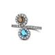 1 - Kevia Smoky Quartz and London Blue Topaz with Side Diamonds Bypass Ring 