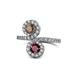 1 - Kevia Smoky Quartz and Ruby with Side Diamonds Bypass Ring 
