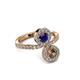 3 - Kevia Smoky Quartz and Blue Sapphire with Side Diamonds Bypass Ring 