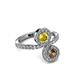 3 - Kevia Smoky Quartz and Yellow Sapphire with Side Diamonds Bypass Ring 