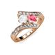 3 - Eleni White Sapphire and Pink Tourmaline with Side Diamonds Bypass Ring 