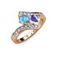 3 - Eleni Blue Topaz and Tanzanite with Side Diamonds Bypass Ring 