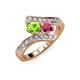 3 - Eleni Peridot and Rhodolite Garnet with Side Diamonds Bypass Ring 