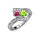 3 - Eleni Rhodolite Garnet and Peridot with Side Diamonds Bypass Ring 