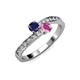 3 - Olena Blue and Pink Sapphire with Side Diamonds Bypass Ring 