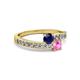 2 - Olena Blue and Pink Sapphire with Side Diamonds Bypass Ring 